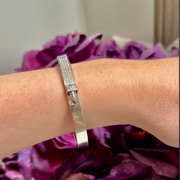 Sterling Silver Swarovski Pave Crystal Bangle - Picture 2 of 6